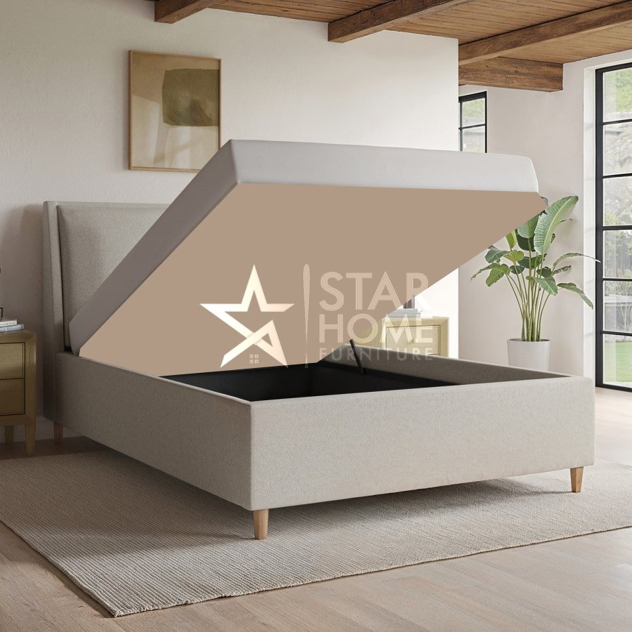 Clifton Upholstered Ottoman Bed with Pillow Headboard - SHF